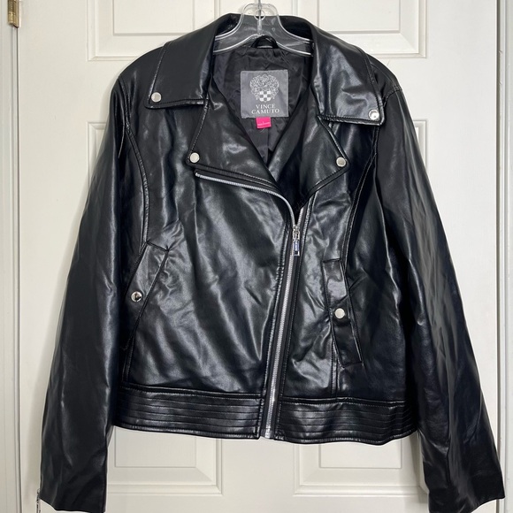 NWT Vince Camuto Asymmetric Zip Faux Leather Moto Jacket L Black - Picture 2 of 15